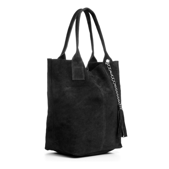 FIRENZE ARTEGIANI Borsa Shopper da Donna Chiusi Vera Pelle Scamosciata Made in Italy 40x17x36 Cm. Colore nero
