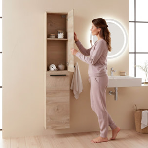 Mobile Alto Da Bagno Sospeso Con 2 Ante E 4 Mensole Interne Colonna Sospesa Salvaspazio In Melaminico 150 x 30 x 25.5 Cm Rovere Naturale