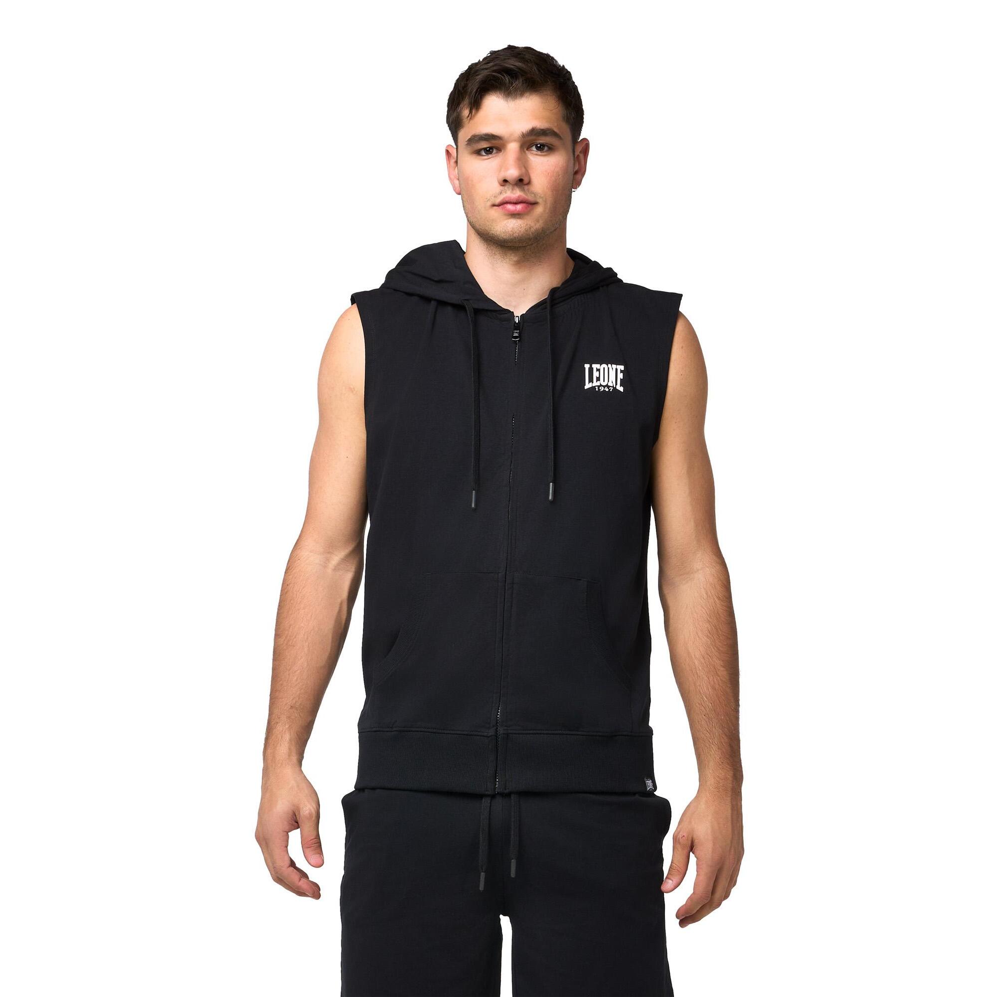 Sudadera de hombre Leone Sporty sin mangas con capucha y cremallera lisa