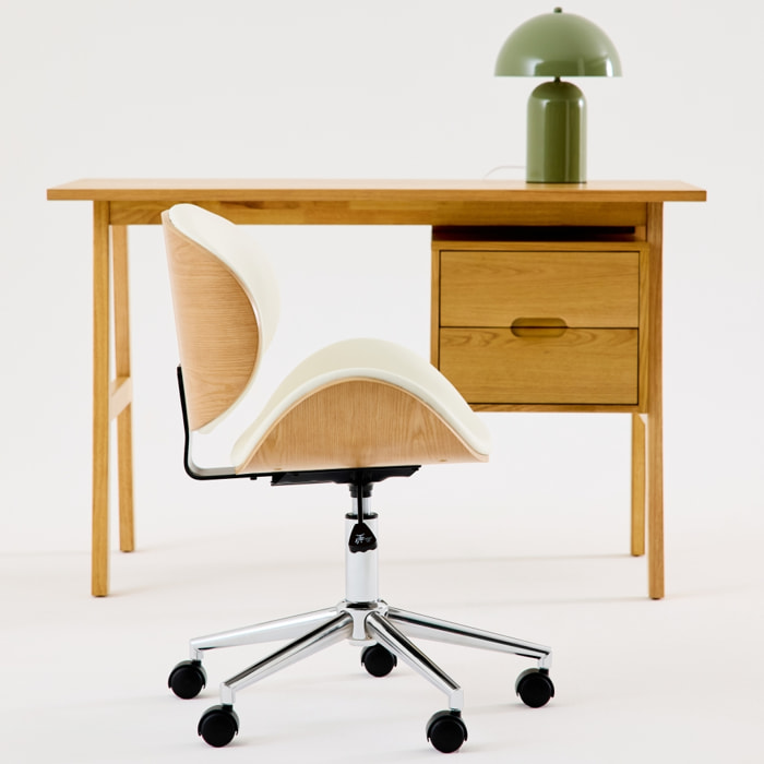 Chaise de bureau à roulettes décor bois courbé et simili cuir DWIGHT