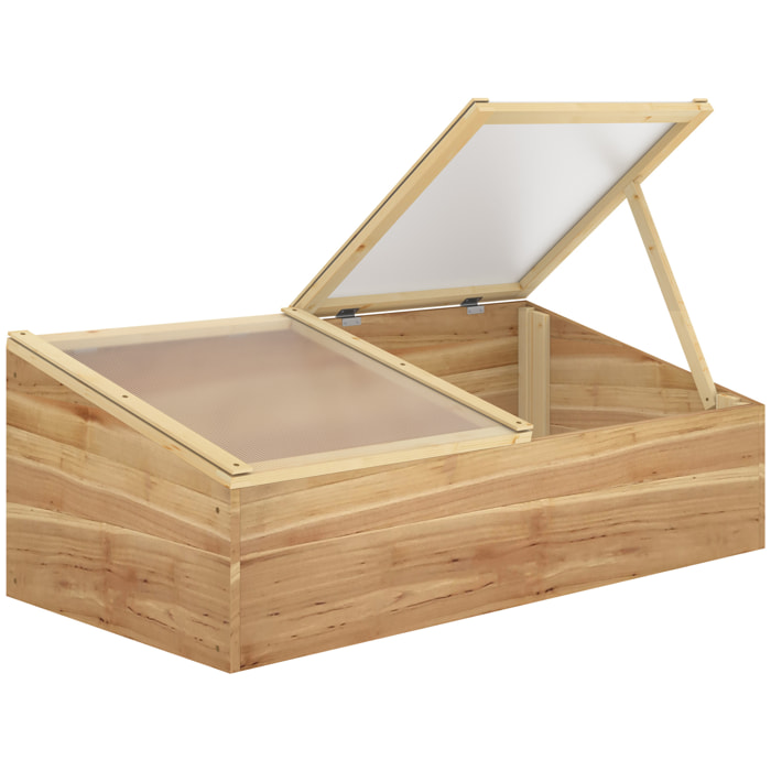 Mini serre de jardin serre pour semis dim. 100L x 50l x 36H cm toit 2 pans ouvrables séparement panneaux de polycarbonate bois sapin pré-huilé