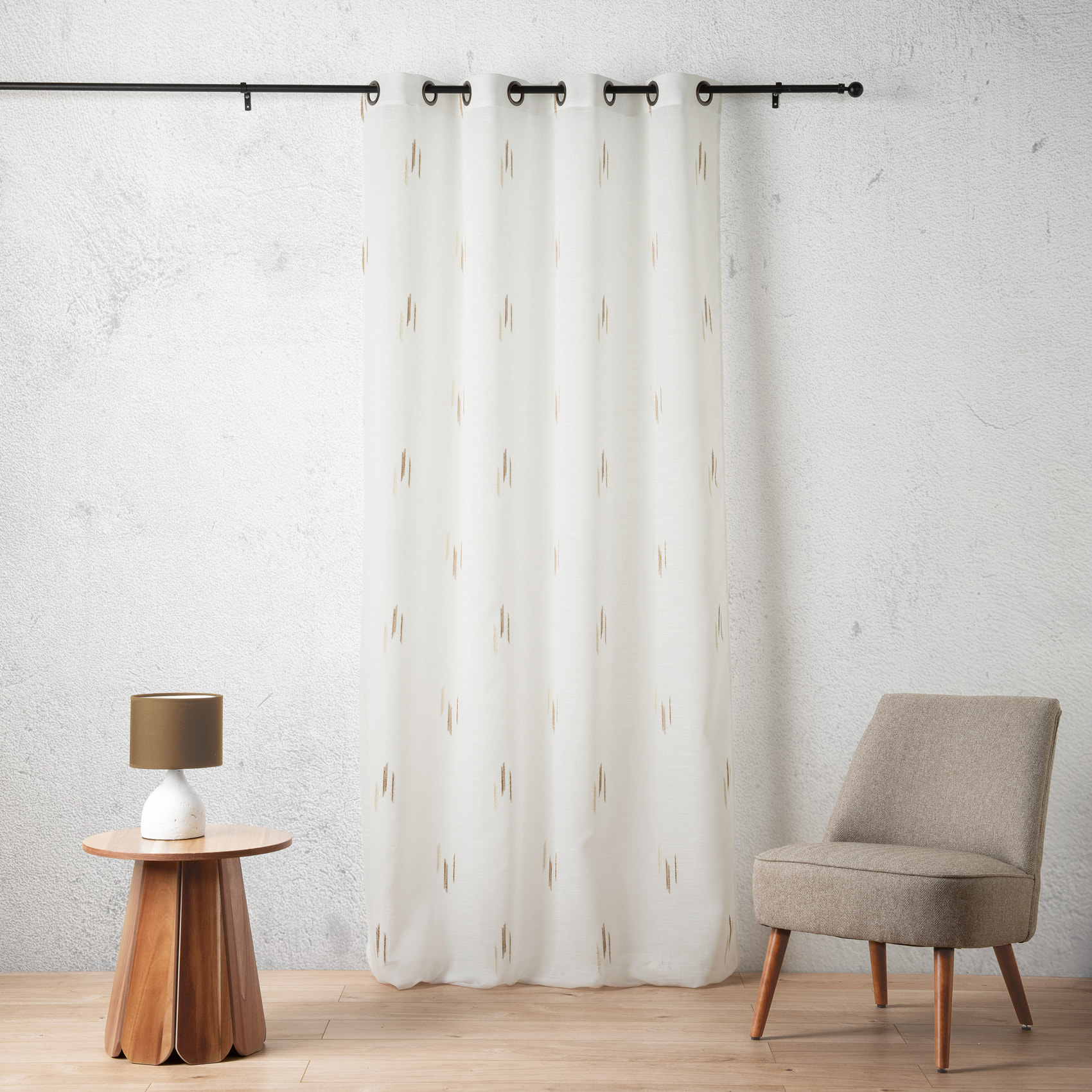 Voilage texturé motif fil coupé esprit ikat - Beige