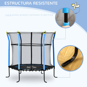 Cama Elástica Infantil de Jardín Trampolín para Niños de +3 Años con Superficie de Salto Ø120 cm Red de Seguridad Acero para Interior Exterior Ø160x163 cm Negro y Azul