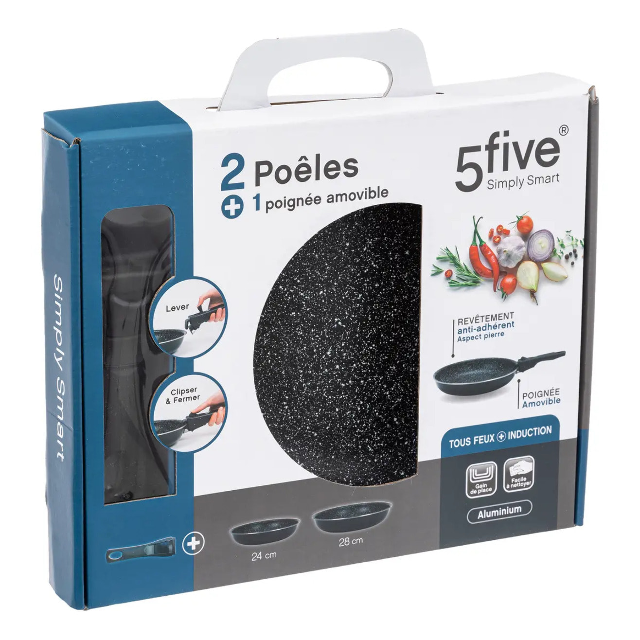 2 poêles aluminium poignée amovible 24/28cm
