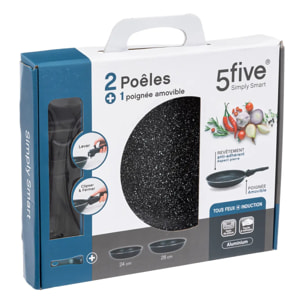 2 poêles aluminium poignée amovible 24/28cm
