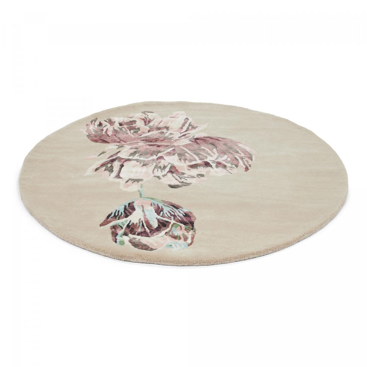 Tapis rond fait à la main en laine motif floral NUITORB