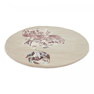 Tapis rond fait à la main en laine motif floral NUITORB