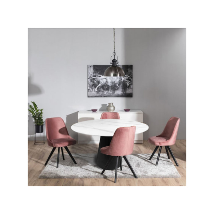 Table de repas ronde plateau en céramique blanc & pieds métal noir - CURVE