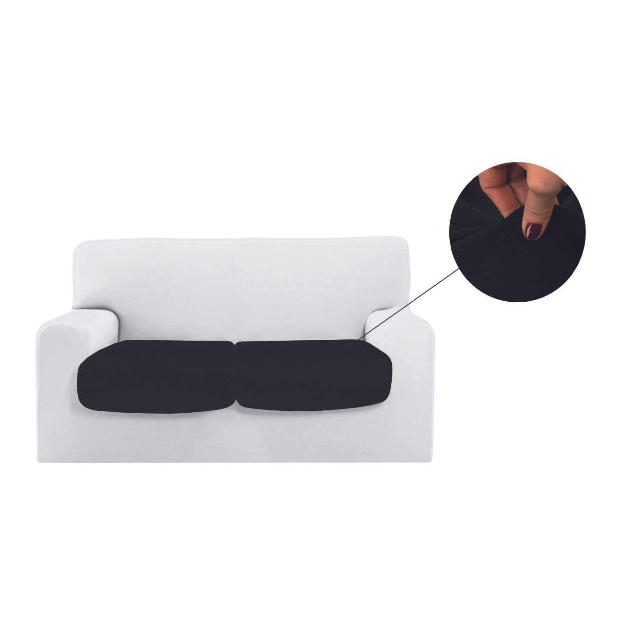 Copridivano Copriseduta Sofà Elasticizzato Smile Tinta Unita Nero