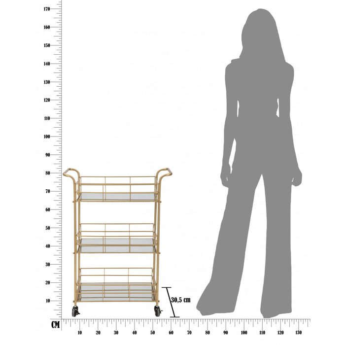Carrello, Ferro e Vetro, Colore Oro, Misure: 60 x 31 x 80 cm