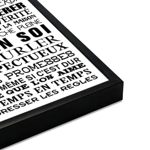 Affiche encadrée Les règles de la maison typographie noire et blanche Affiche + cadre en métal - Noir
