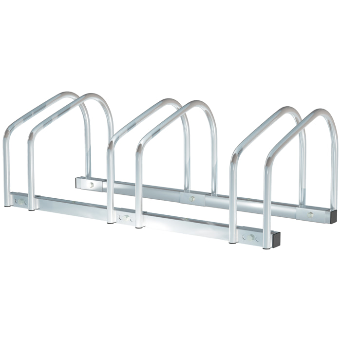 Aparcamiento para 3 Bicicletas Soporte de Acero para Aparcar Bicicletas en el Suelo o Pared Estacionamiento para Interior y Exterior 76x33x27 cm Plata