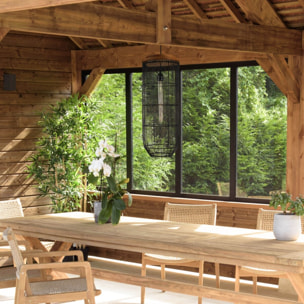 SIXTINE - Suspension 'longue' 25x25cm en rotin couleur noire et teck