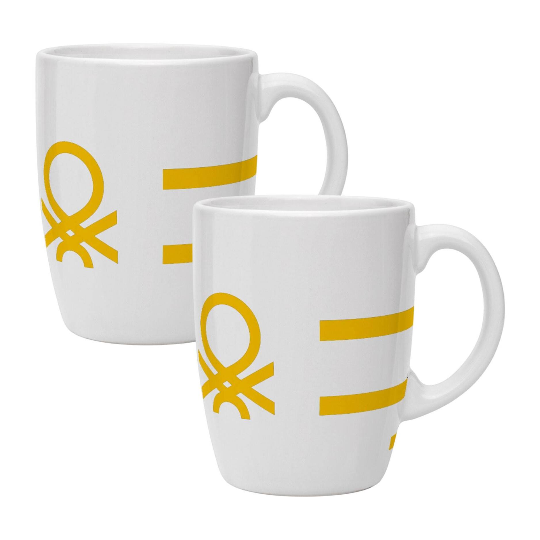Set de 2 tazas de 350ml de porcelana con logo amarillo de benetton