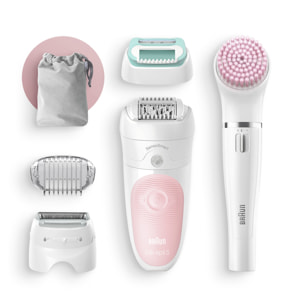 Braun Épilateur Silk Épil 5 - Avec Brosse Visage - Blanc/Rose