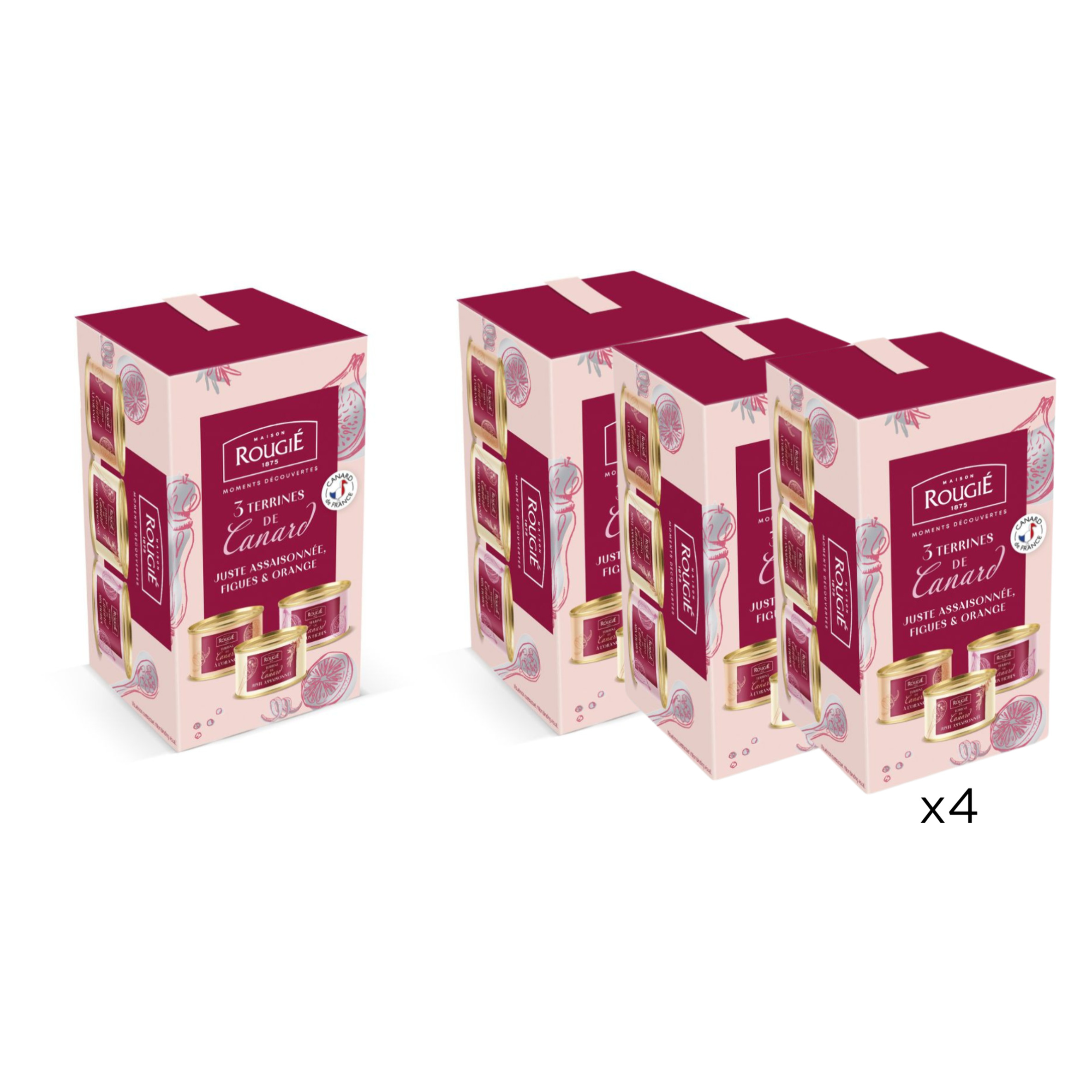 Lot de 4 coffrets Mini Baguette - Assortiment de 3 terrines de canard - 4x195g