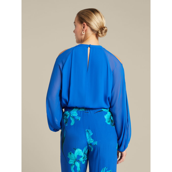 Elena Mirò - Blusa elegante con aberturas - Azul aciano