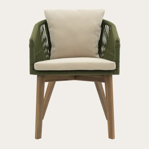 Chaise de jardin Nova -bois massif dacacia, corde et revêtement-couleur vert 60 x 84 x 63 cm