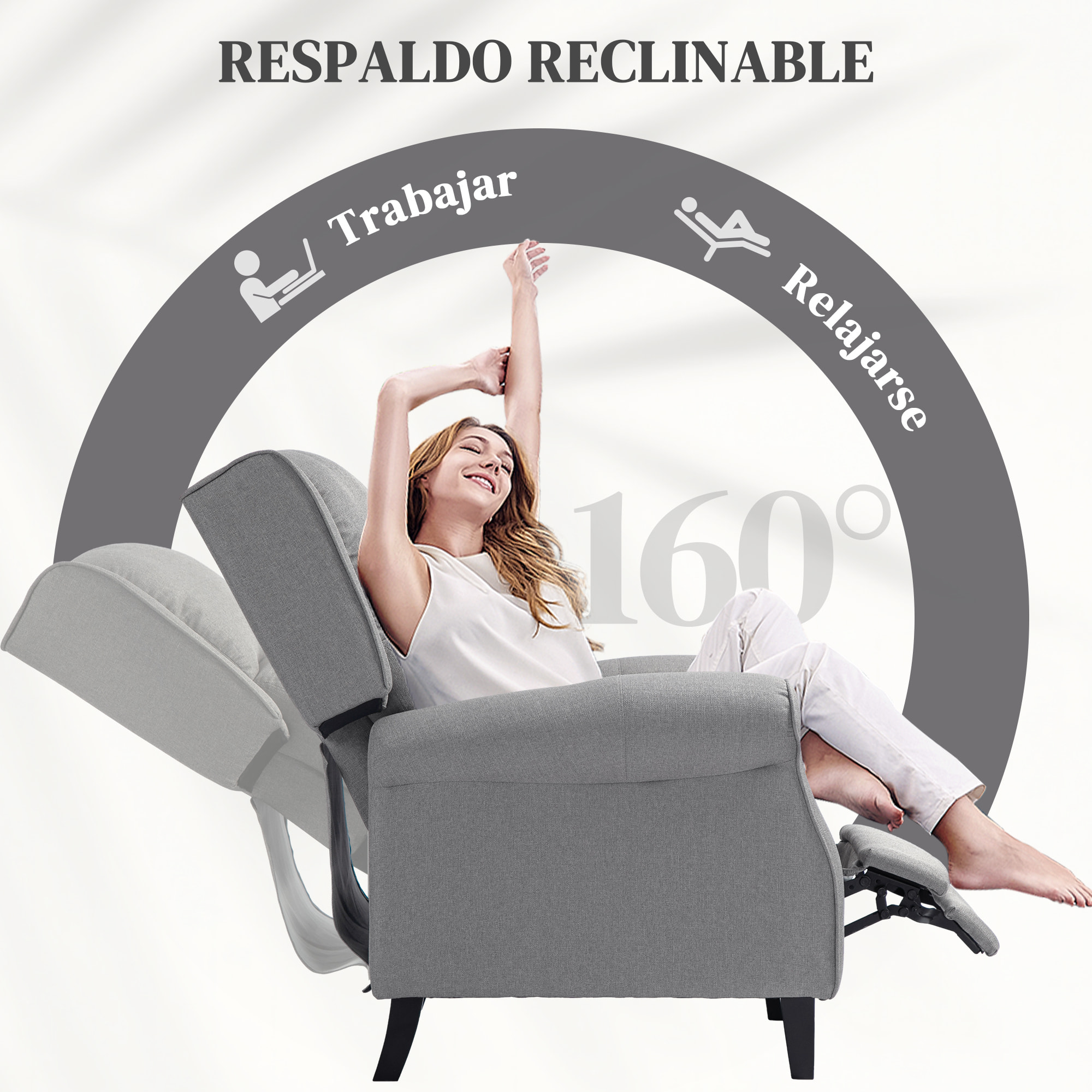 Sillón Relax Reclinable Manual Sillón Relax Tapizado en Lino Sintético con Reposapiés Retráctil Carga 150 kg Sillón Reclinable para Dormitorio Oficina Gris