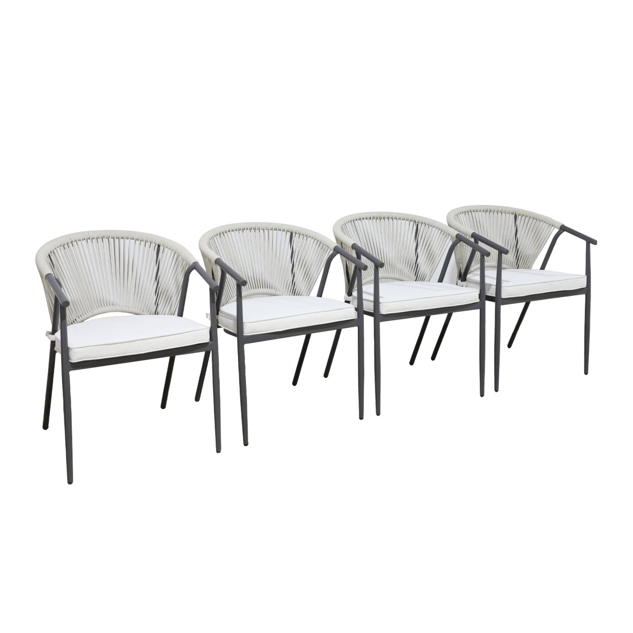 Fauteuil de jardin empilable acier et cordes (lot de 4) LIORA