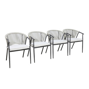 Fauteuil de jardin empilable acier et cordes (lot de 4) LIORA