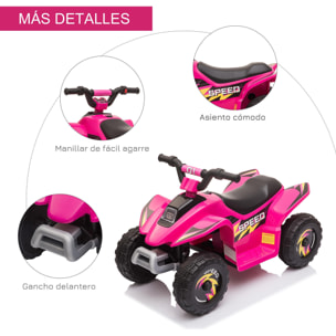 Quad Eléctrico para Niños de 18-36 Meses Vehículo Eléctrico Cuatrimoto a Batería 6V con Avance y Retroceso Carga Máx. 20 kg 72x40x45,5 cm Rosa