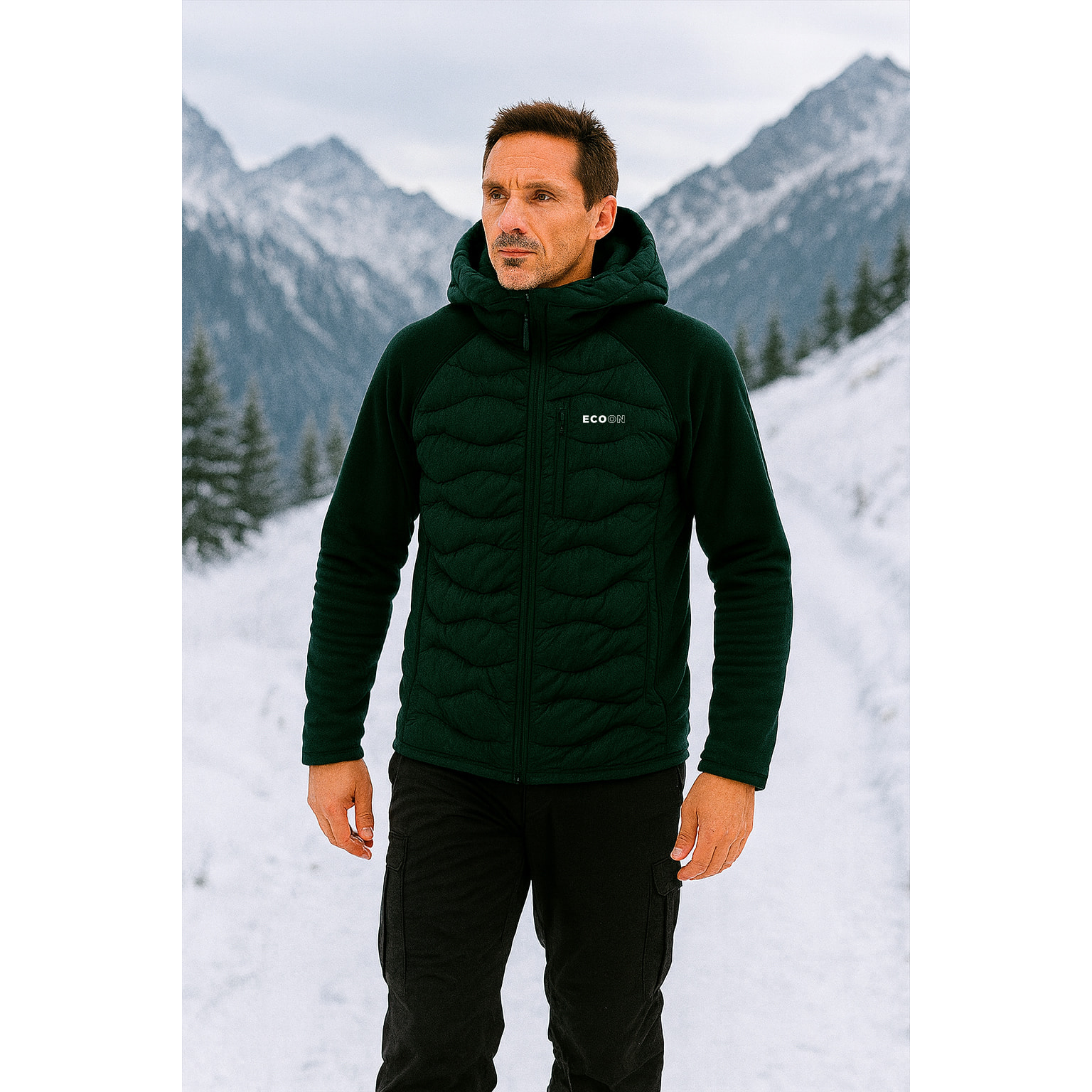 Abrigo para hombre ECOON ECOActive Hybrid Insulated Jacket with cap - Verde Oscuro