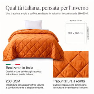 Trapunta invernale Irina in velluto mano pesca - Zucca