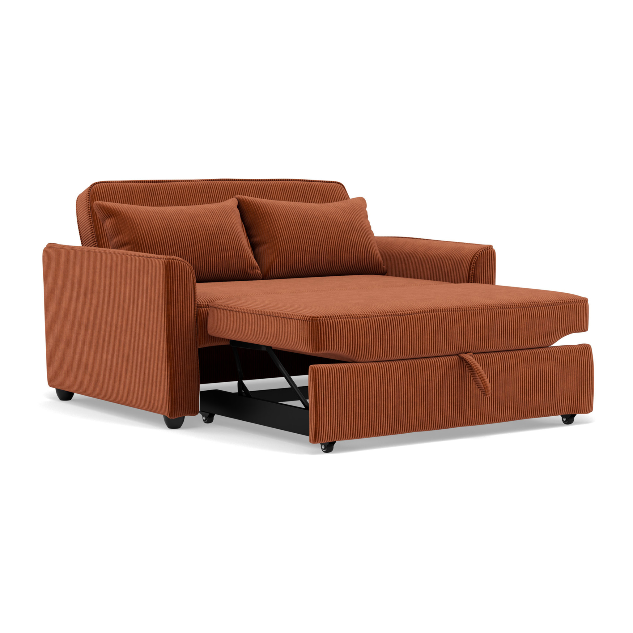 Ernest - Canapé droit 2 places convertible en velours côtelé - Terracotta