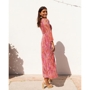 Vestido midi estampado con manga larga