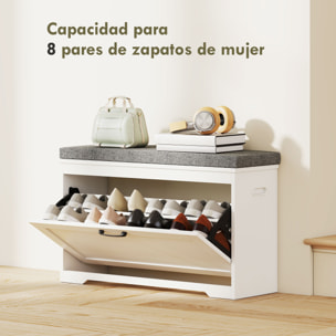 Banco Zapatero, Banco Recibidor Moderno, con Asiento Acolchado, Estante Ajustable, para 8 Pares de Zapatos, para Entrada, Pasillo, Dormitorio, 80x30x50 cm, Blanco