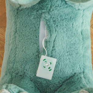 Jouet à bascule dinosaure effet sonore rugissement bois peuplier peluche courte polyester vert d'eau