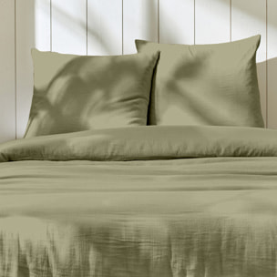 Parure housse de couette unie 100% gaze de coton - ozen - vert de gris