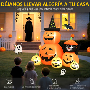 Calabaza Inflable de Halloween con Gato de 6 Pies, Decoración de Halloween con Luces LED, IP44 e Inflador, para Jardín, Fiestas, Exterior, 160x100x180 cm, Naranja