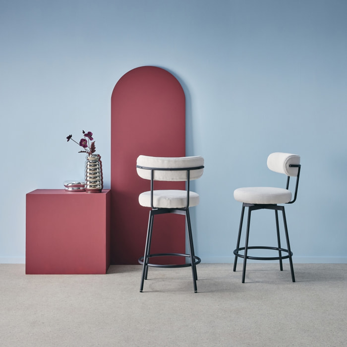 Tabouret de bar assise rotative métal et tissu 66cm (lot de 2) IRIS
