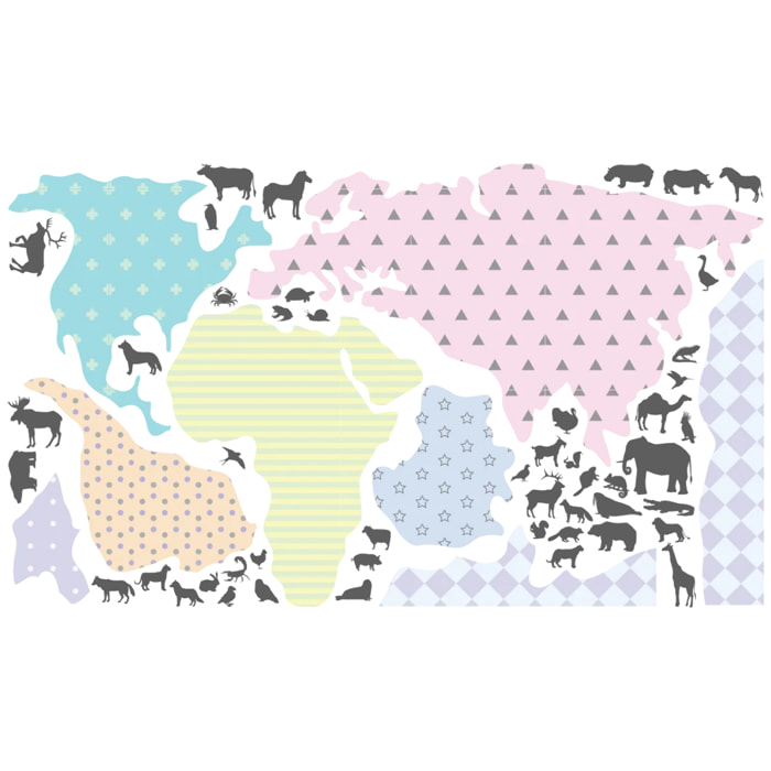 Sticker mural - Ambiance Sticker - CARTE DU MONDE + LES ANIMAUX À COLLER - Fond - 60x100cm