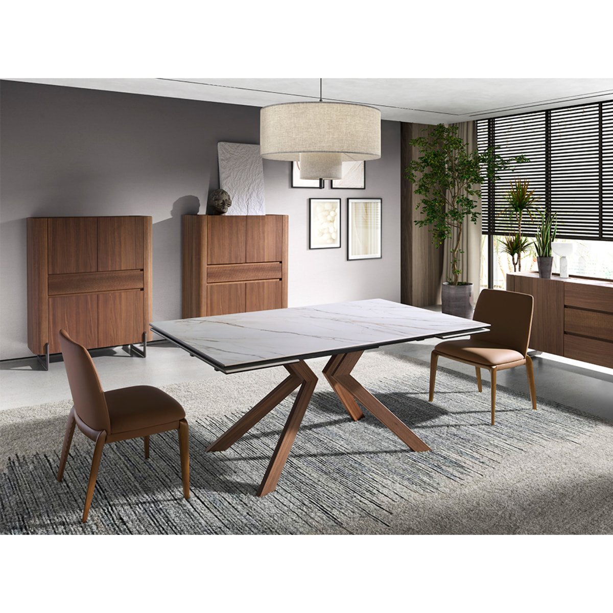 Silla Angel Cerdá tapizada en polipiel marrón con patas de madera en nogal 52x60x83cm