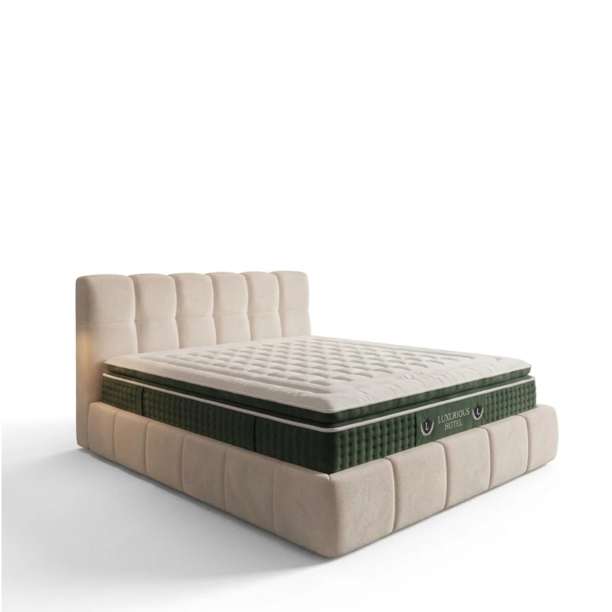 Ensemble matelas Jade & lit coffre Aneto | Mémoire de forme et ressorts ensachés | Grande capacité de stockage | tissu Chenille | Beige