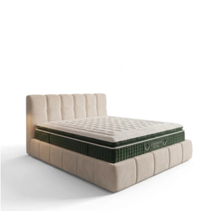Ensemble matelas Jade & lit coffre Aneto | Mémoire de forme et ressorts ensachés | Grande capacité de stockage | tissu Chenille | Beige