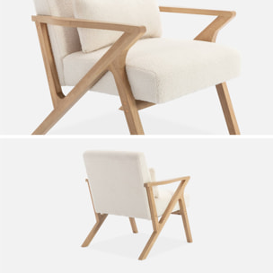 Fauteuil scandinave bois d'hévéa et bouclette blanche ANTOINE