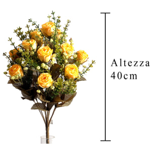 Bouquet Di Rose Dry. Altezza 40 Cm - Pezzi 3 - 18X40X18cm - Colore: Giallo - Bianchi Dino - Fiori Artificiali