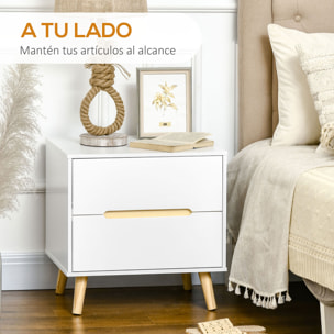 Mesita de Noche con 2 Cajones y Patas de Madera para Dormitorio 50x40x50,5 cm