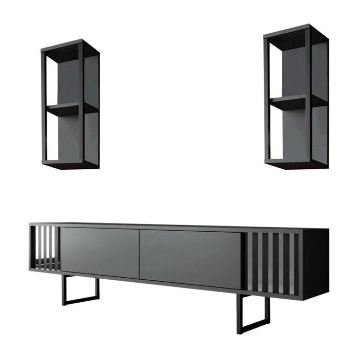 Mobile porta TV Iva, Credenza da soggiorno, Armadio basso per TV, Base parete attrezzata, 180x30h48 cm, Antracite e Nero