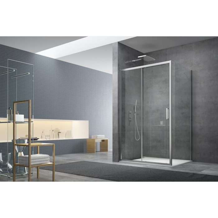 Tex Porte coulissante de douche verre trempé transparent avec glissières silencieuses 120x195cm, Chrome (SIKOTEXD120CRT)