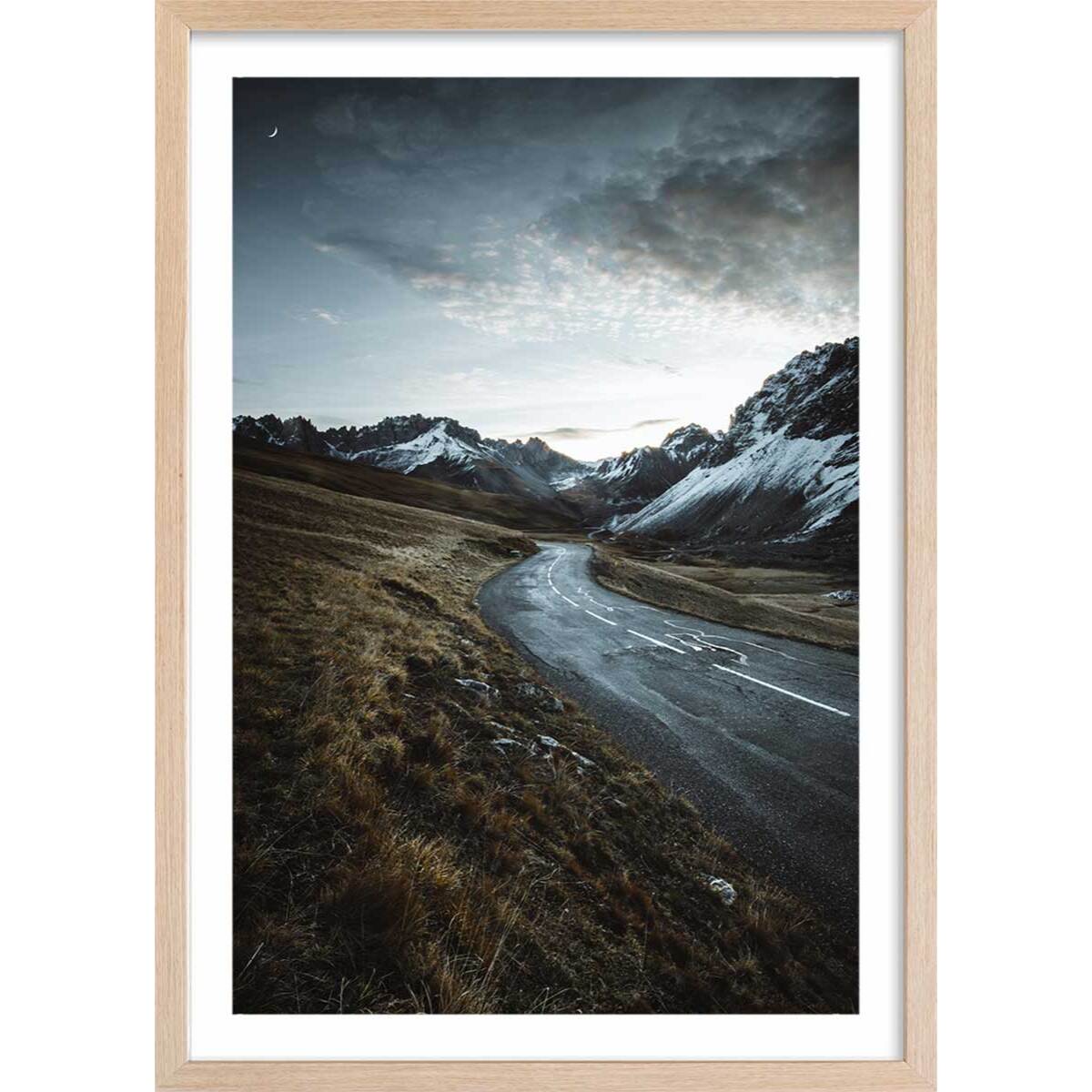 Affiche paysage sur la route du galibier Affiche + cadre en bois - Chêne