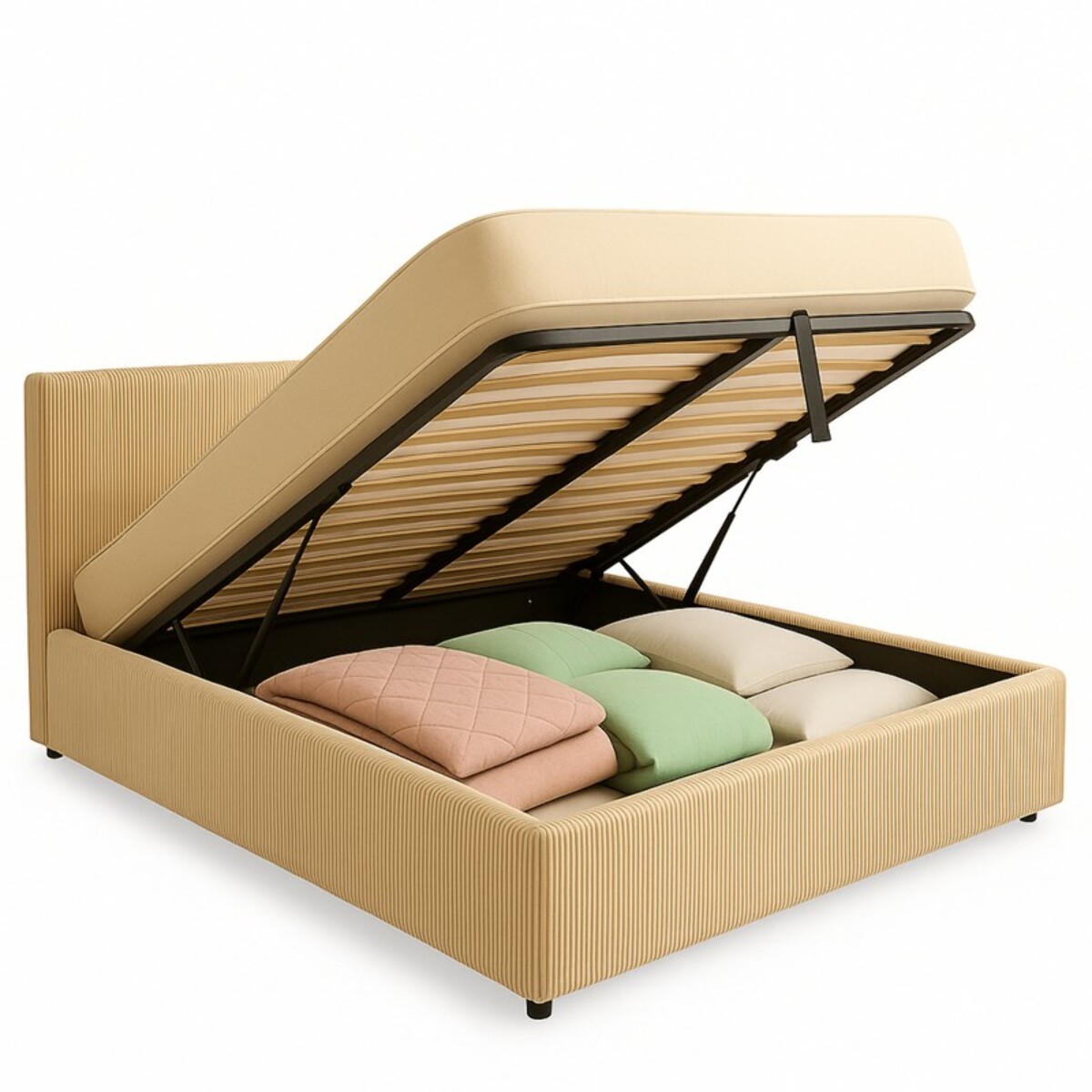 Lit coffre Colisée avec tête de lit | Robuste et confortable | Montage simple rapide | Velours Côtelé | beige