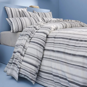 Lot h.couette +taies pur coton lavé rayé anthracite noir Portland granit