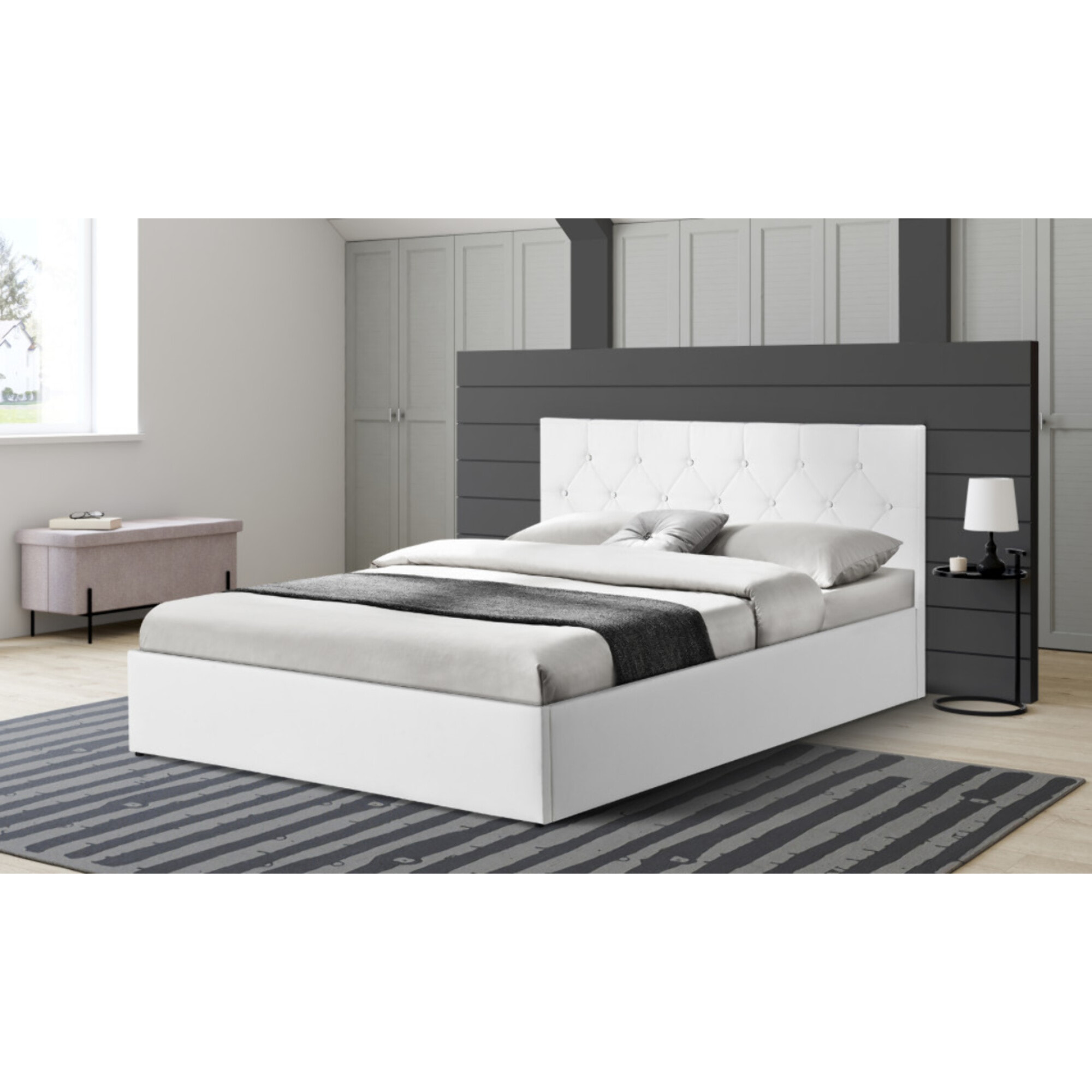 Lit coffre Hannah simili cuir - Blanc