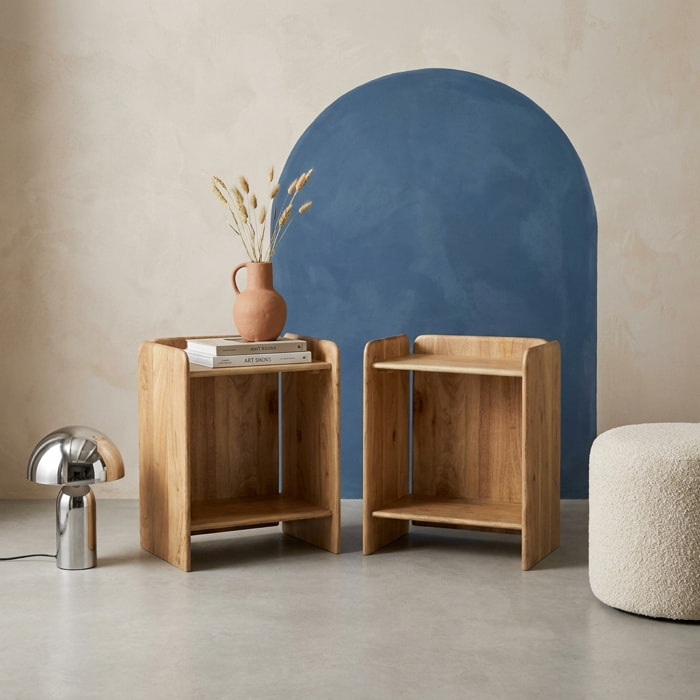 Table de chevet exotique bois d'acacia 2 niveaux (lot de 2) TARA