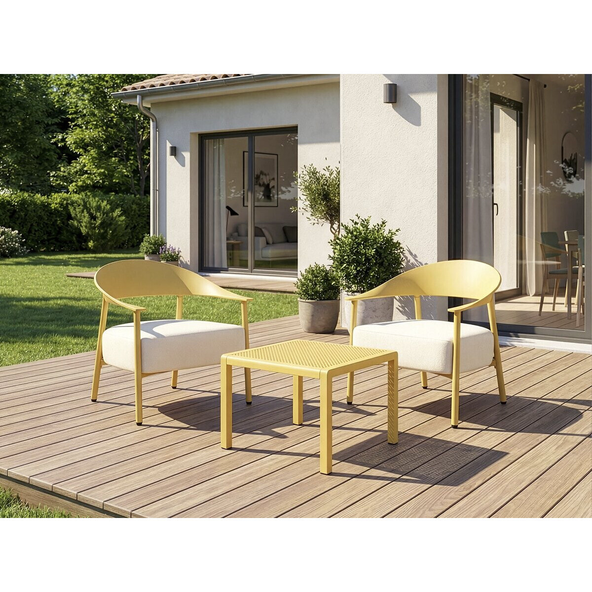 Salon de jardin en métal et plastique "Céora" - 2 places - Jaune